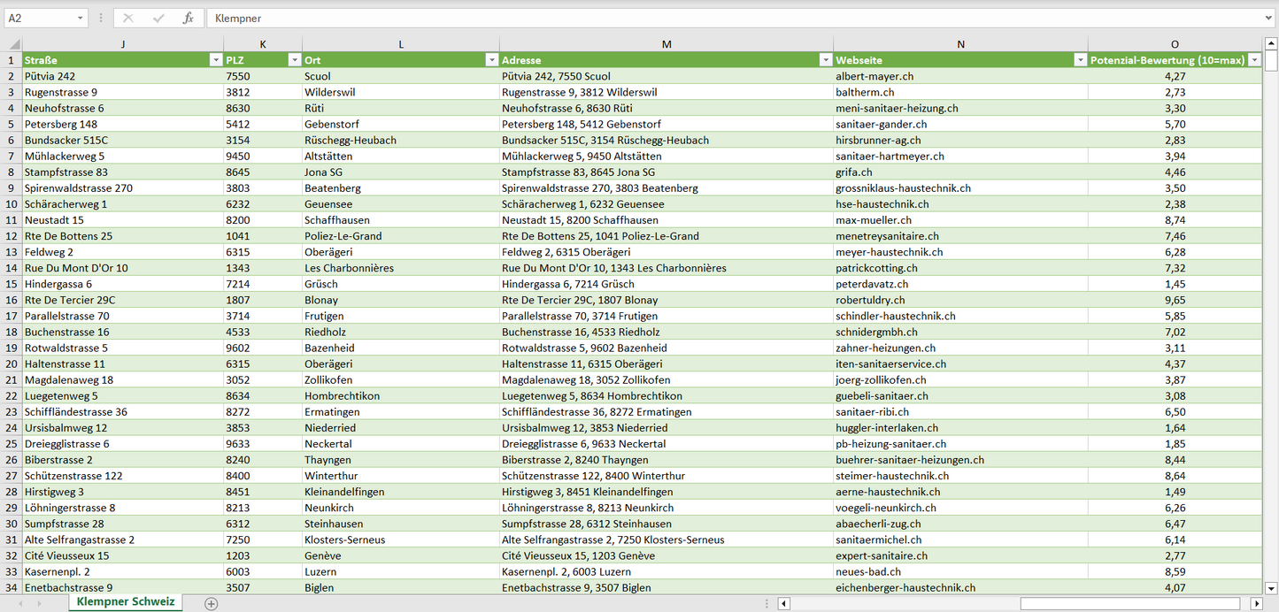 Weitere Vorschau der Liste mit den Klempner Adressen