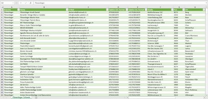 Vorschau der Liste mit den Fliesenleger Adressen