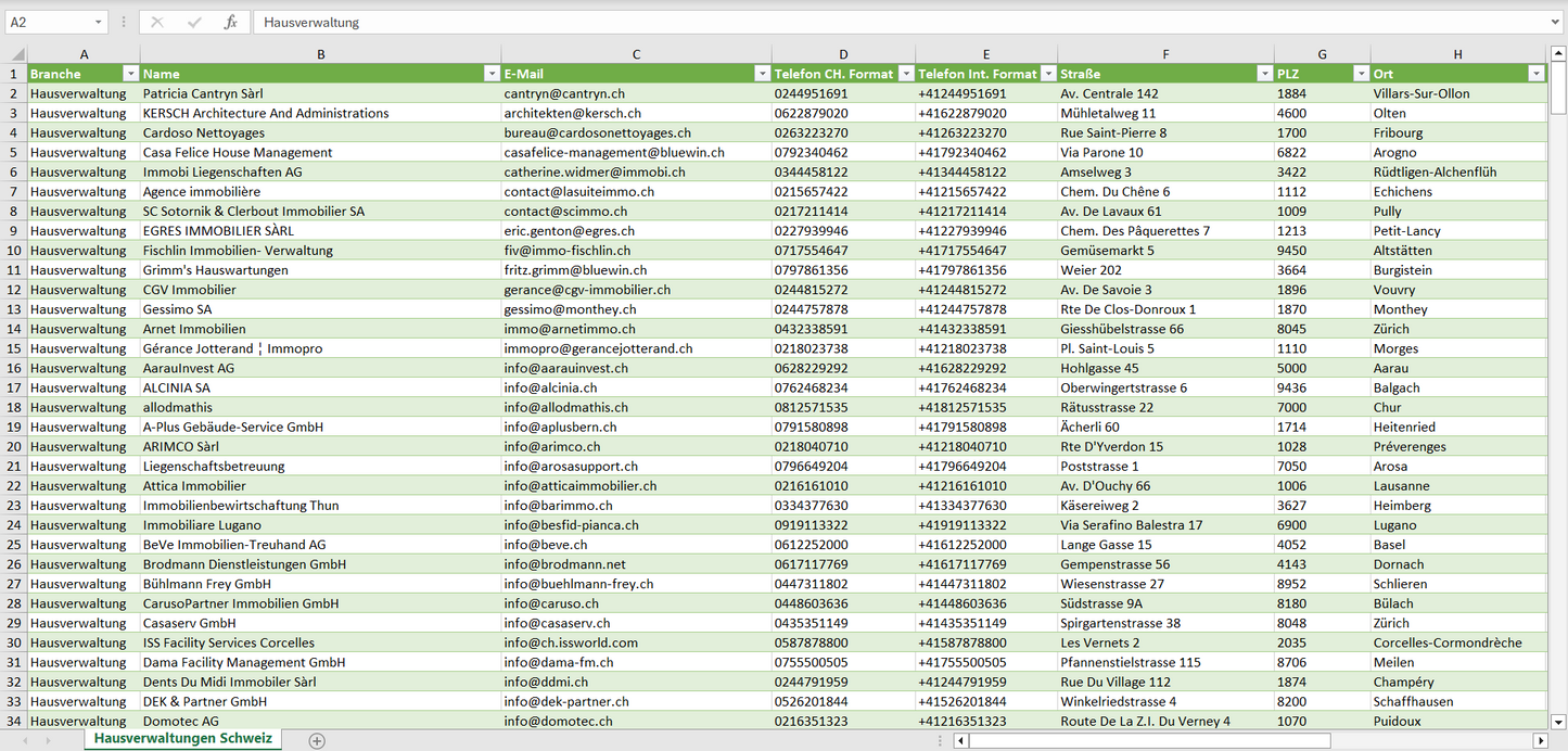 Vorschau der Liste mit den Hausverwaltungen Adressen