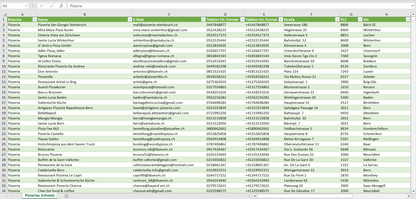 Vorschau der Liste mit den Pizzeria Adressen