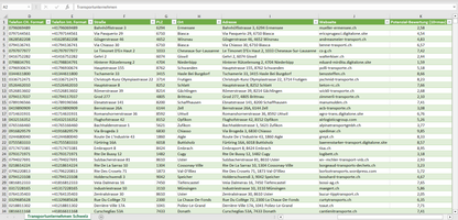 Weitere Vorschau der Liste mit den Transportunternehmen Adressen
